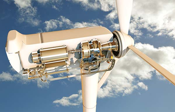 Querschnitt einer Windkraftanlage zur Stromerzeugung